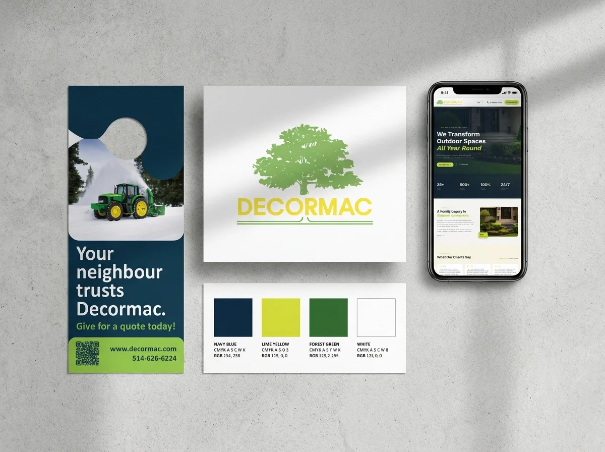 Decormac brand system flat-lay